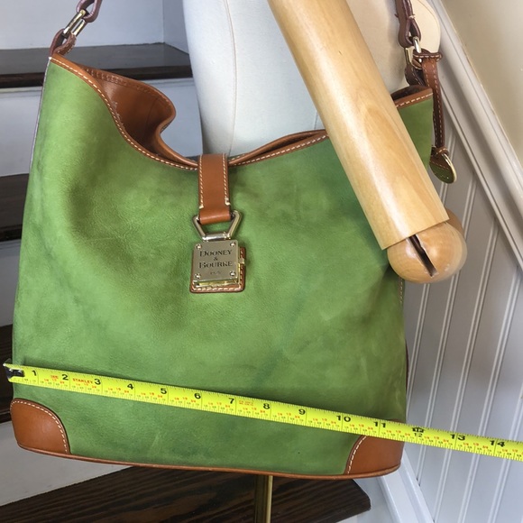 VINTAGE DOONEY BOURKE Hobo Brown Shoulder Strap Green Suede Bag with Pin Lock - Picture 9 of 17